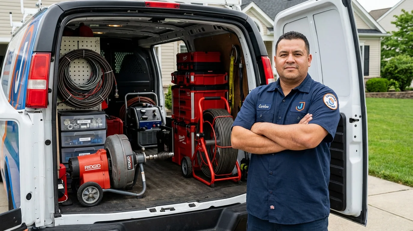 Professional drain cleaning equipment and Johns Plumbing LLC plumber in Cumberland