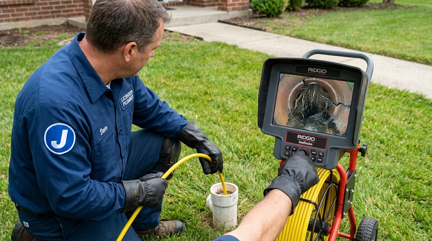 Sewer camera inspection being performed by Johns Plumbing LLC in Cumberland
