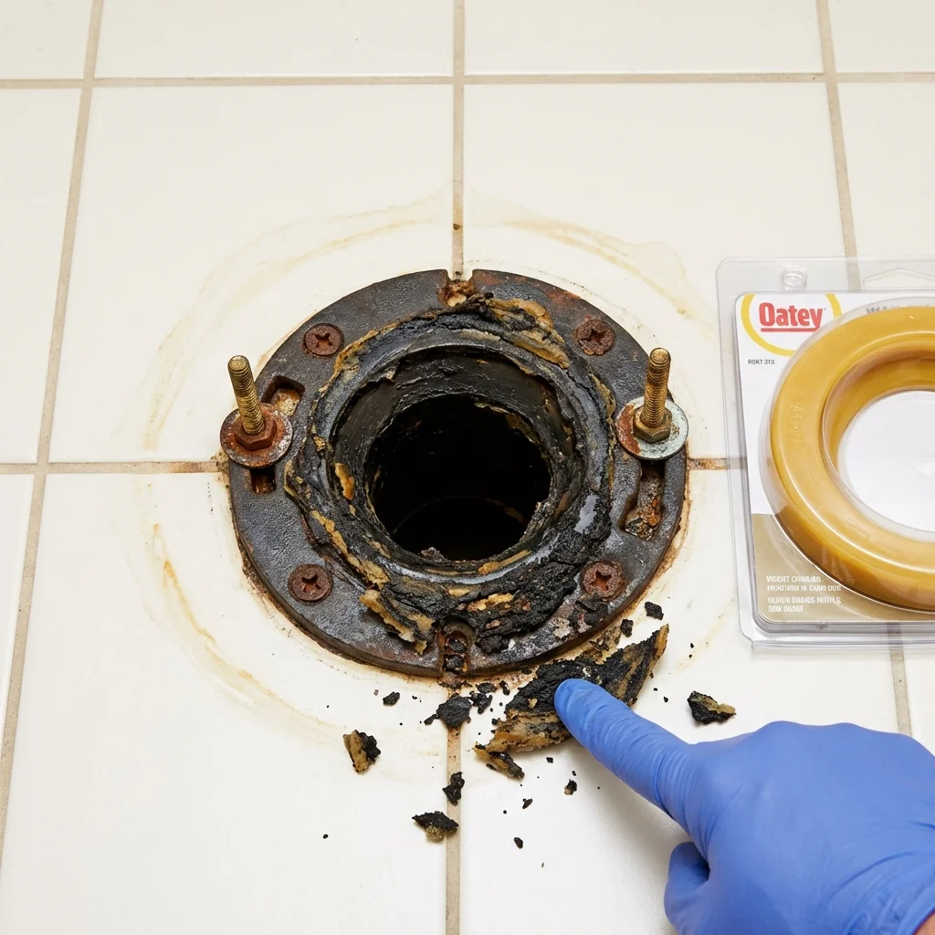 Failed wax ring showing water seepage at the base of a toilet in a Cumberland, KY home