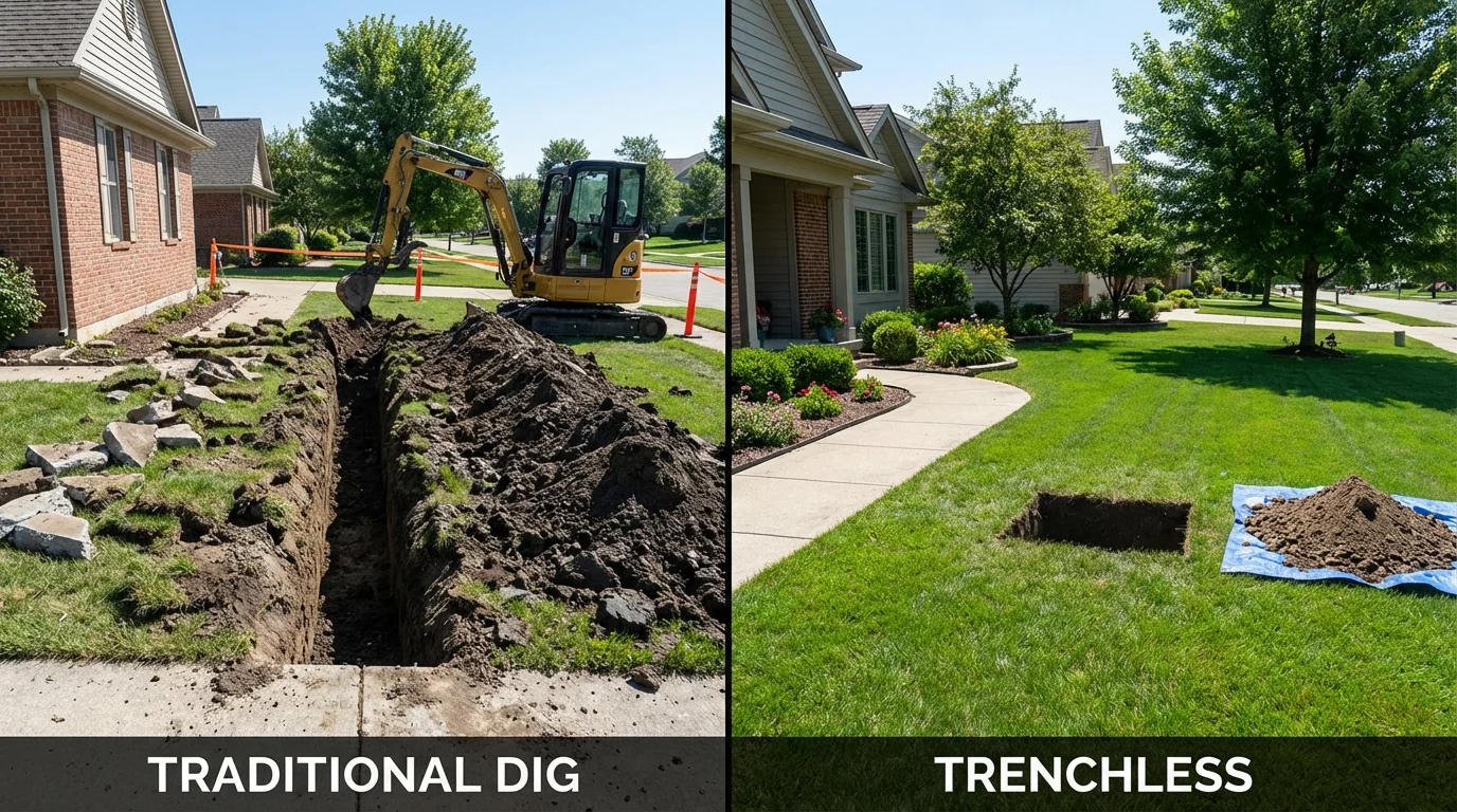 Trenchless sewer repair with minimal yard damage versus traditional excavation in Cumberland, KY